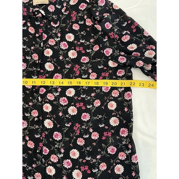 Elie Tahari Womens Floral Top Blouse Size Medium Button Long Sleeves Black Pink - Picture 5 of 10